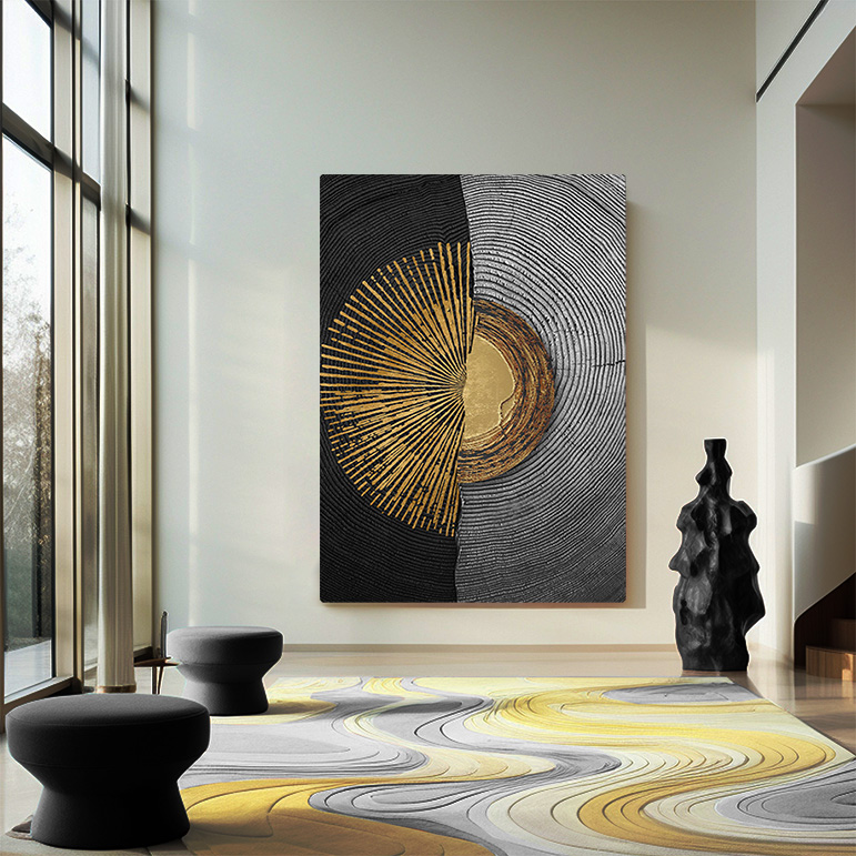 Abstrakcyjny obraz do wnętrza w ramie do aranżacji wnętrz "Słońce"