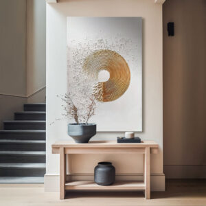 Abstrakcyjny obraz w nowoczesnej ramie, obraz na płótnie oprawiony w ramę do salonu, do dekoracji "Złoty Krąg"