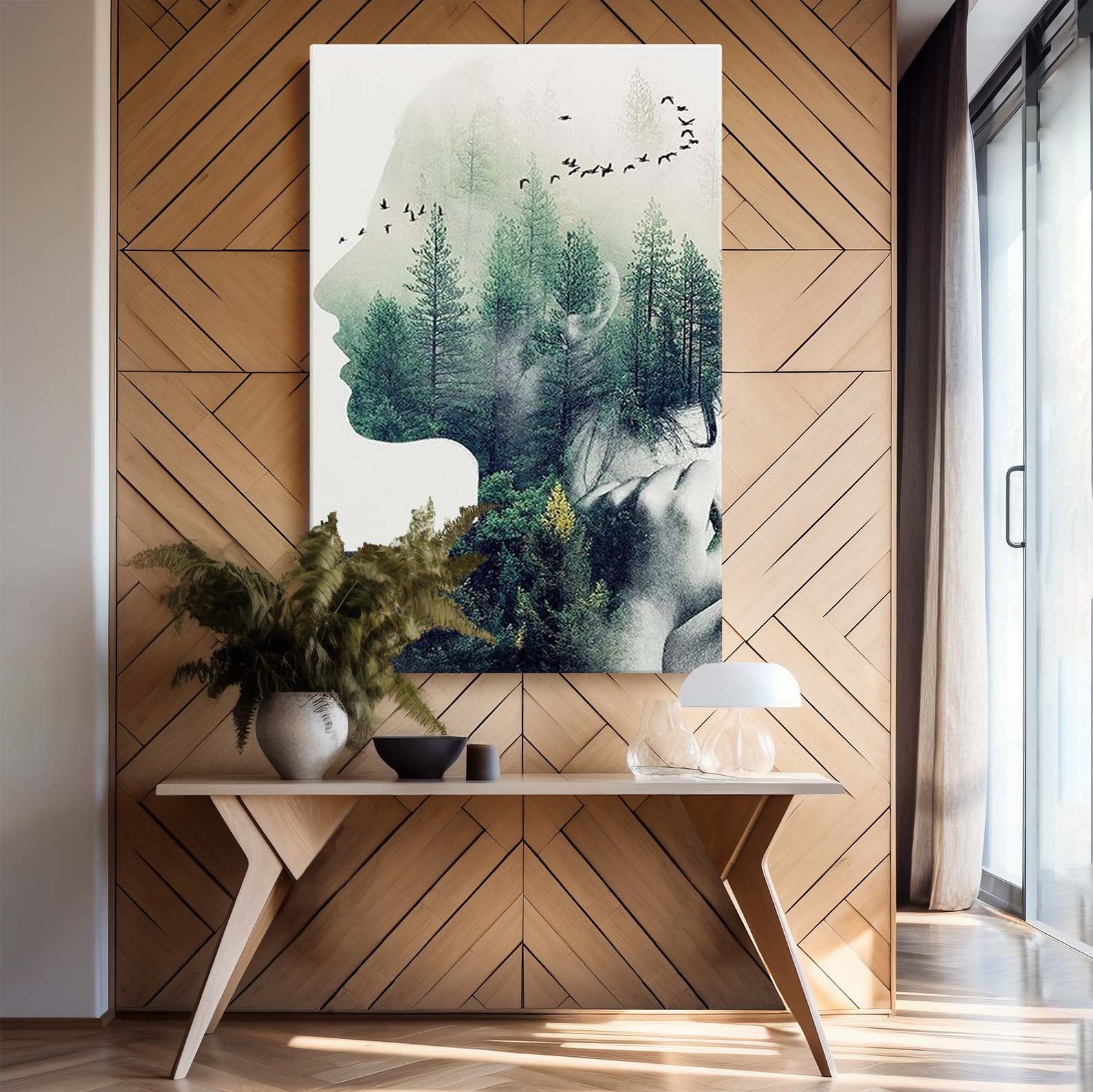 Nowoczesny obraz do wnętrz w ramie na prezent "Dziewczyna z lasu"