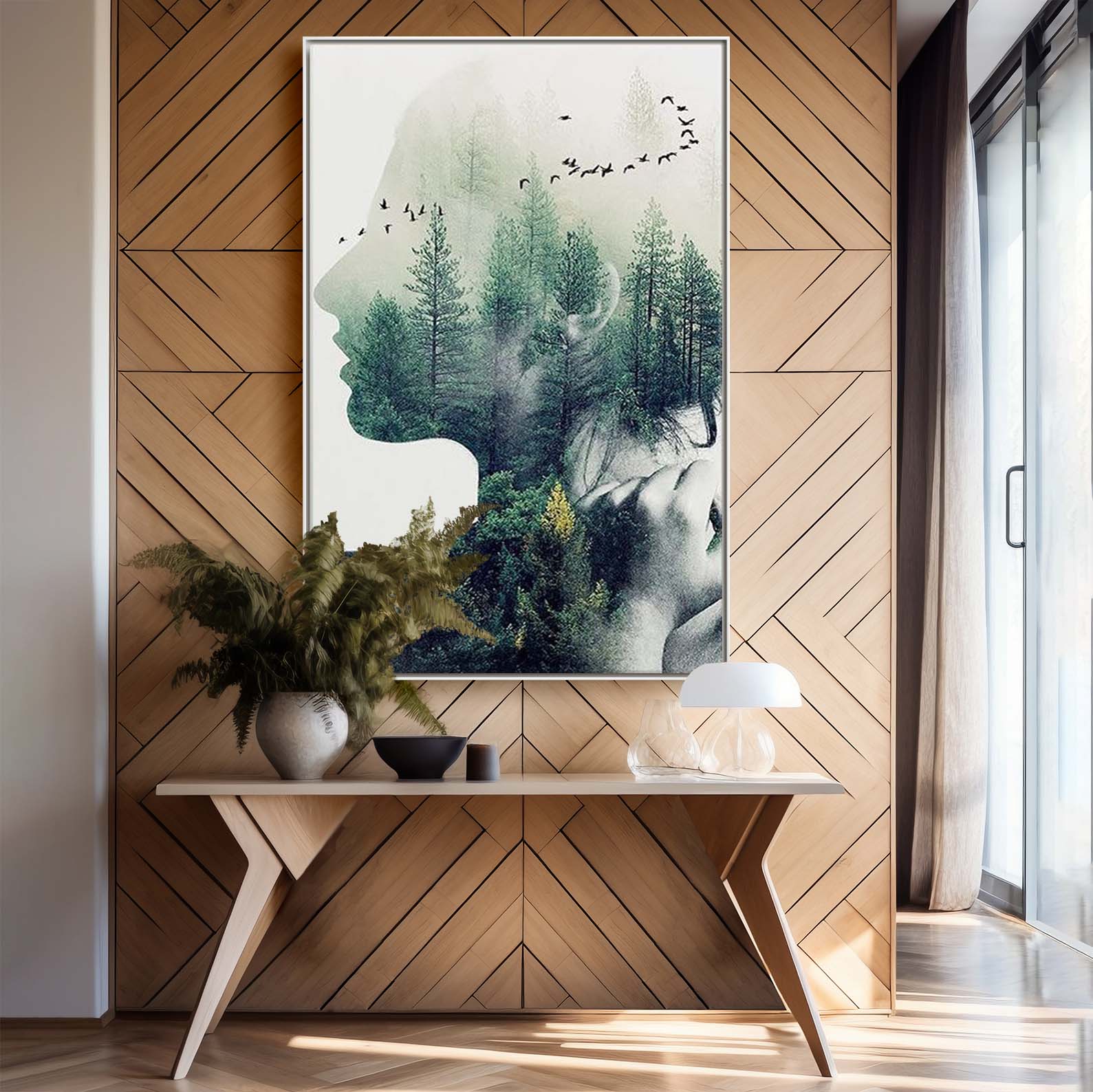 Nowoczesny obraz do wnętrz w ramie na prezent "Dziewczyna z lasu" - obrazek 3