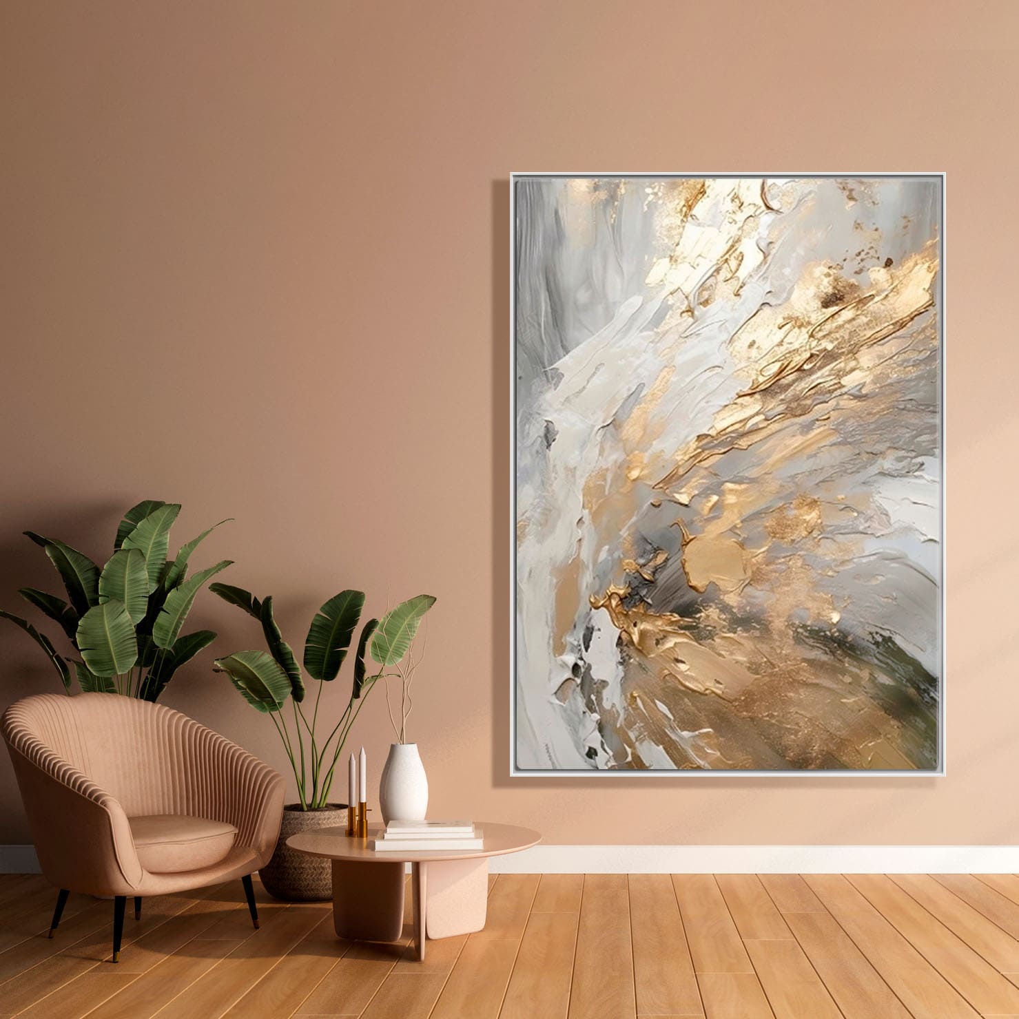 Abstrakcyjny obraz na płótnie, oprawiony w ramę "Złote plamy" - obrazek 5