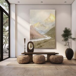 Abstrakcyjny obraz w ramie wiszącej, obraz w ramie na ścianie "Rozmyte góry"