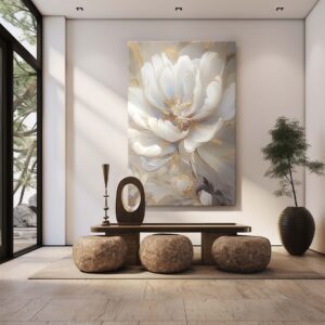 Obraz do salonu do dekoracji, obraz z kwiatami w ramce "Biały Kwiat"