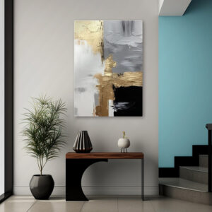 Abstrakcyjny obraz w ramie do domu i biura, obraz w ramie "Złoto, szarość i czerń"