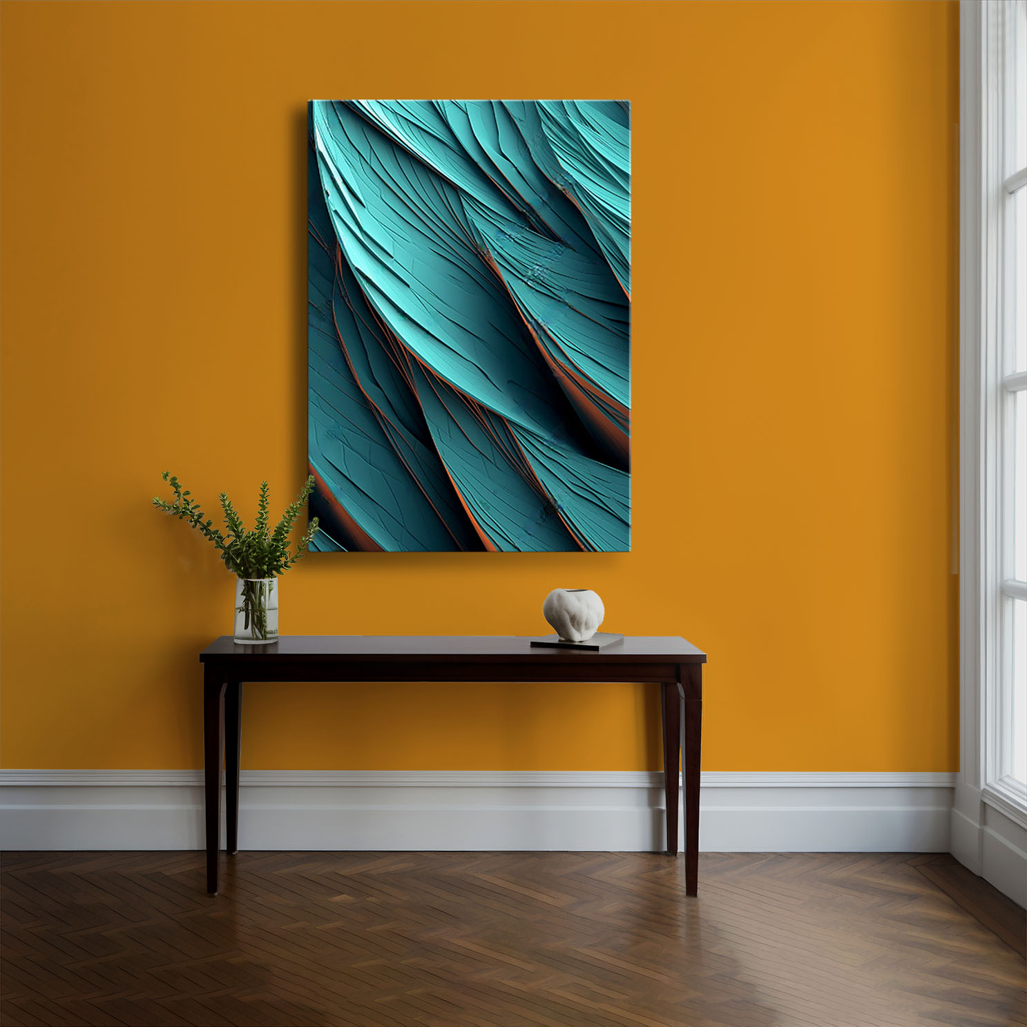 Obraz 3D na płótnie w ramie, obraz z ramką „Objętościowa niebieska abstrakcja”