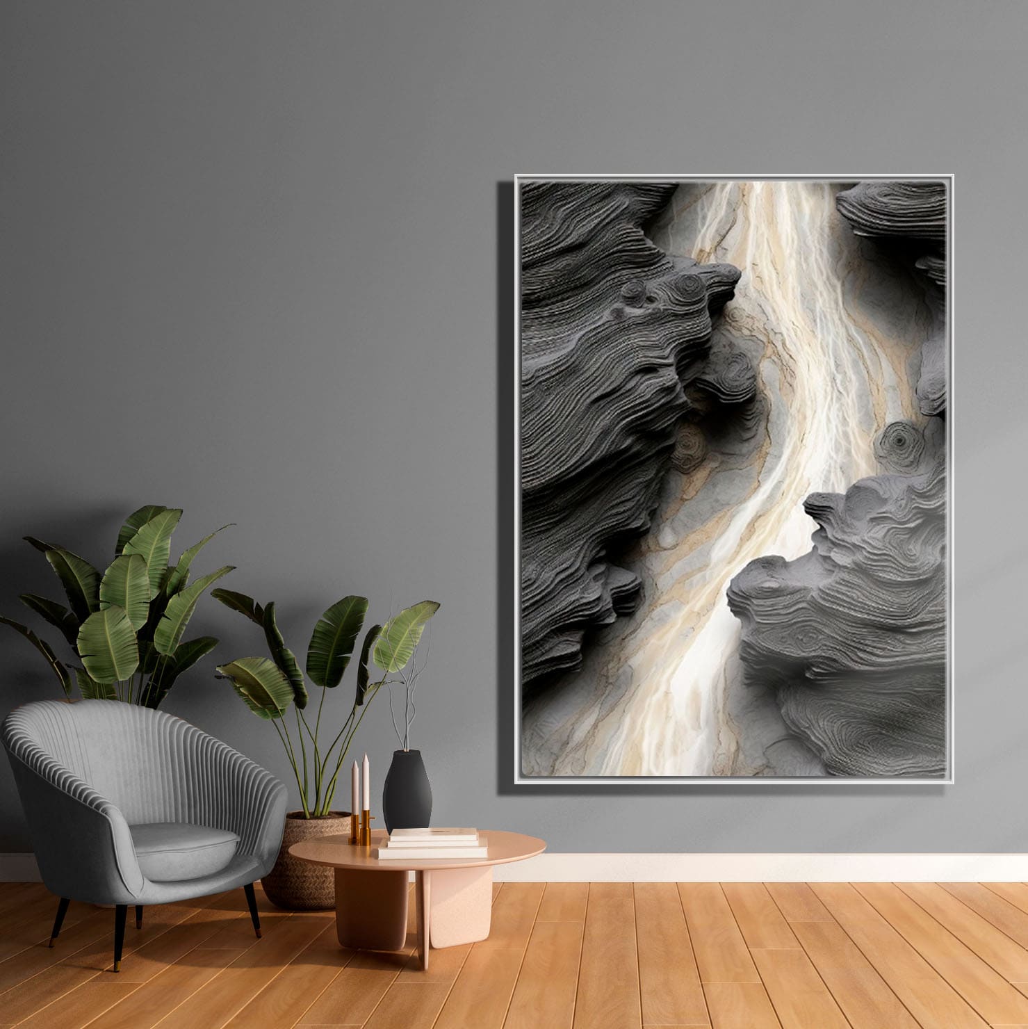 Obraz w ramie do dekoracji, obraz w ramie na prezent "Rzeka Czarno-Biała"