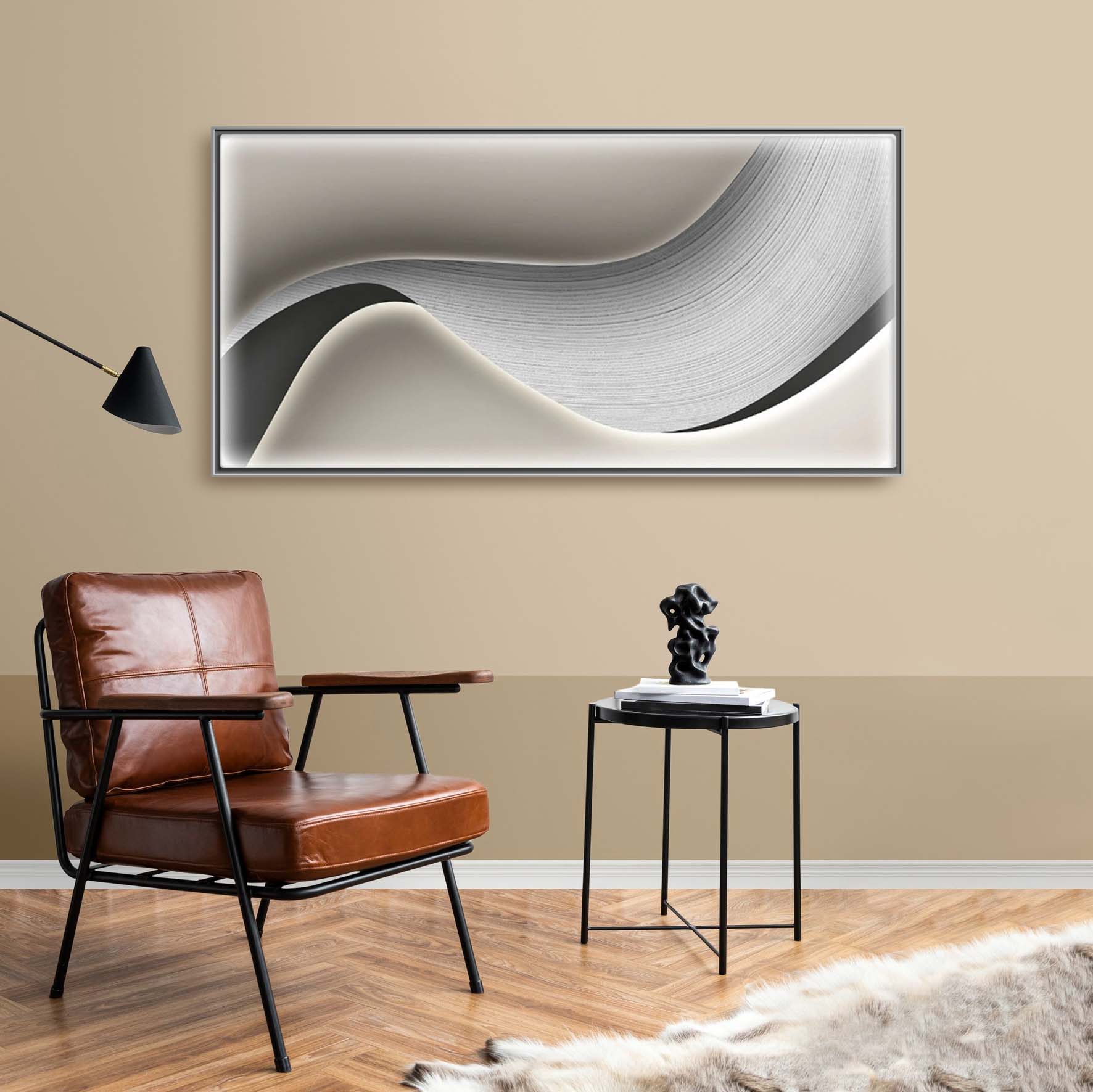 Obraz designerski na płótnie w ramie, obraz oprawiony do domu "Wielka szara fala" - obrazek 3