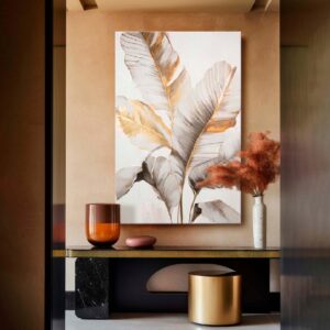 Abstrakcyjny obraz w ramie, obraz do wnętrza z ramą "Liść bananowca"