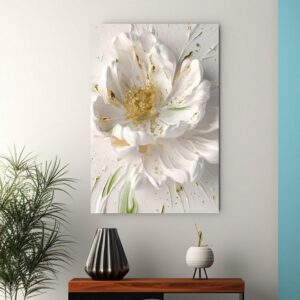 Obraz o tematyce kwiatowej w ramie, obraz w ramie z efektem trójwymiarowym "Biały kwiat 3D"