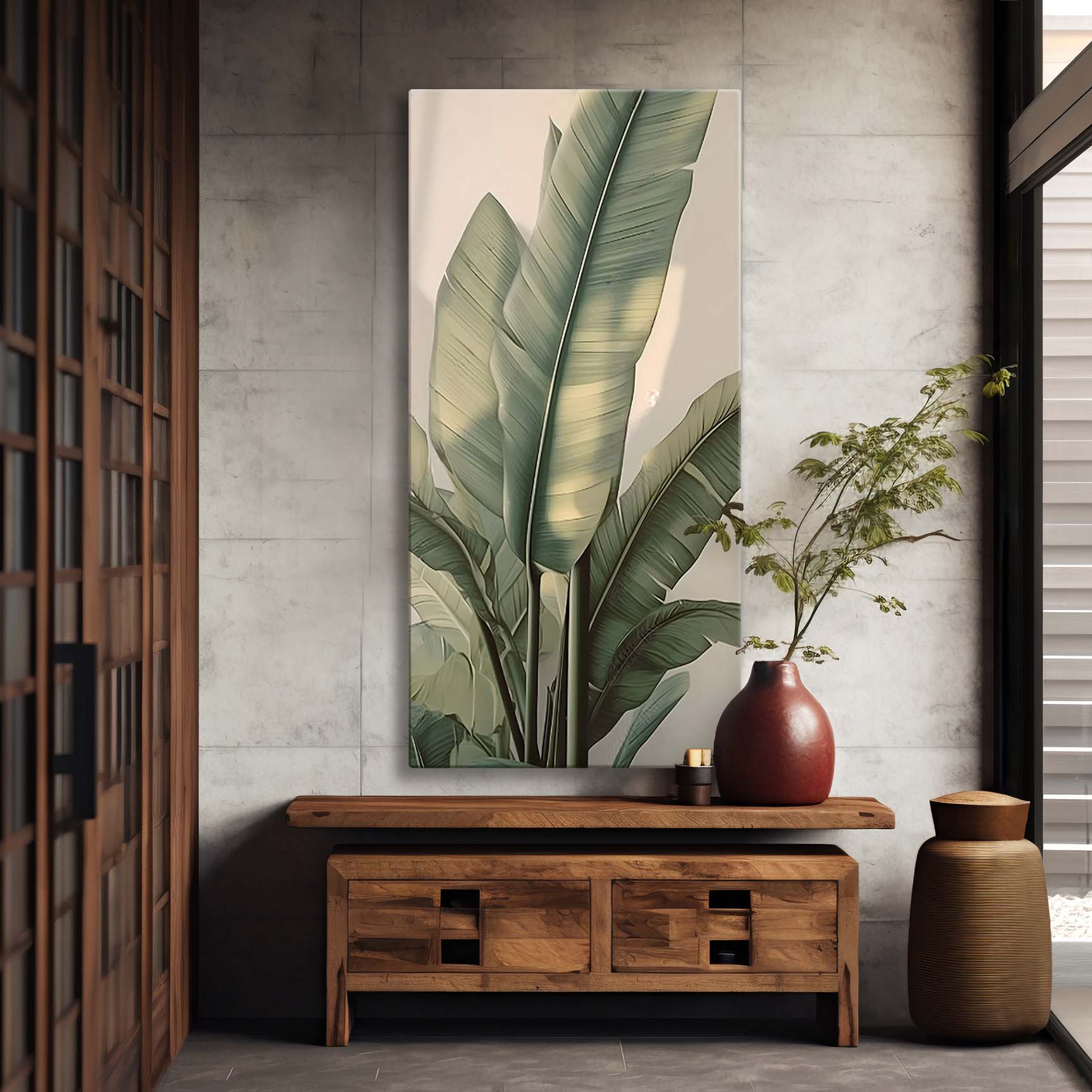Obraz dekoracyjny do domu w nowoczesnej ramie, obraz na płótnie w ramie "Duży liść bananowca"