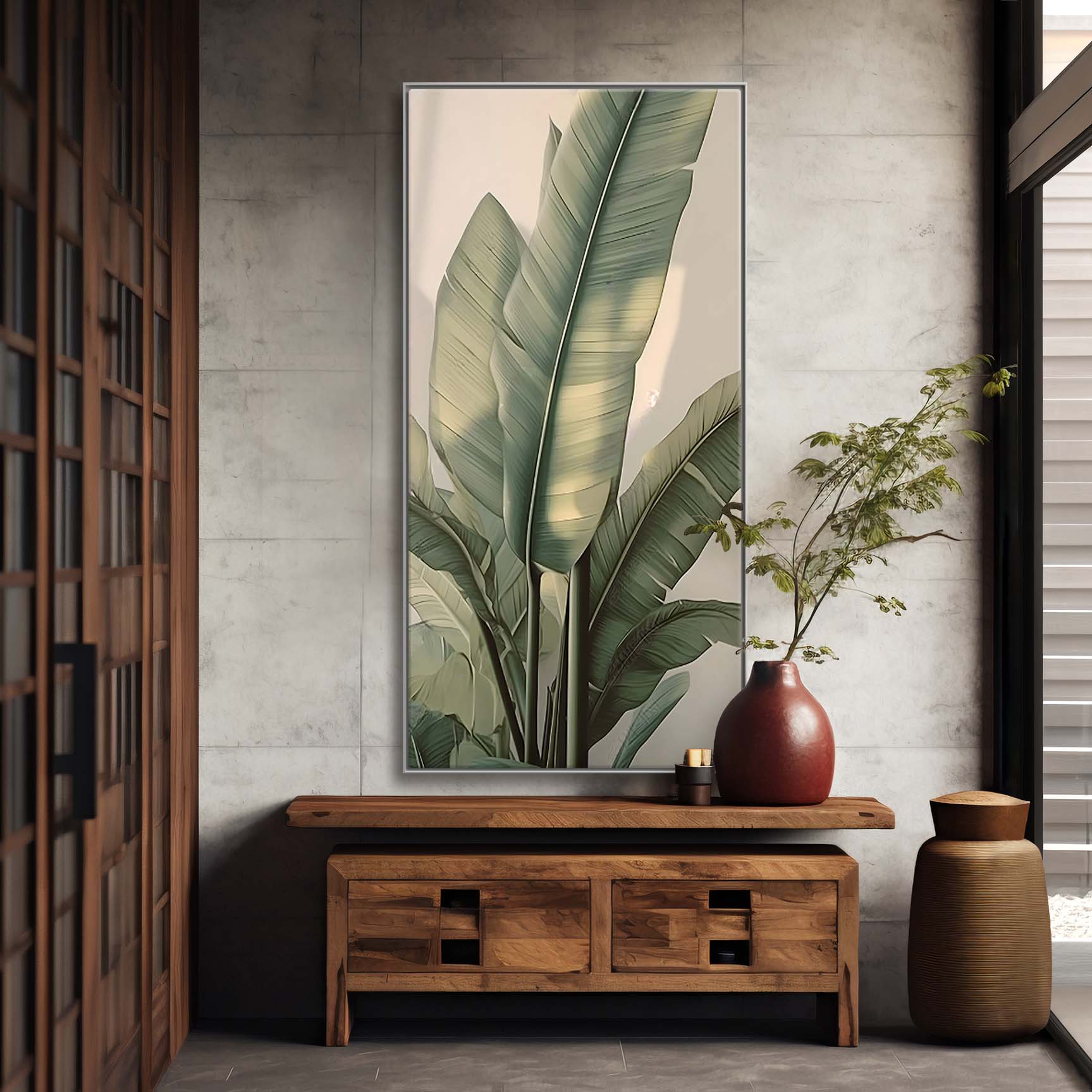 Obraz dekoracyjny do domu w nowoczesnej ramie, obraz na płótnie w ramie "Duży liść bananowca" - obrazek 2