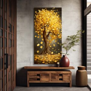 Obraz w nowoczesnej ramie, obraz na płótnie oprawiony w ramę do salonu do dekoracji "Złote Piękno"