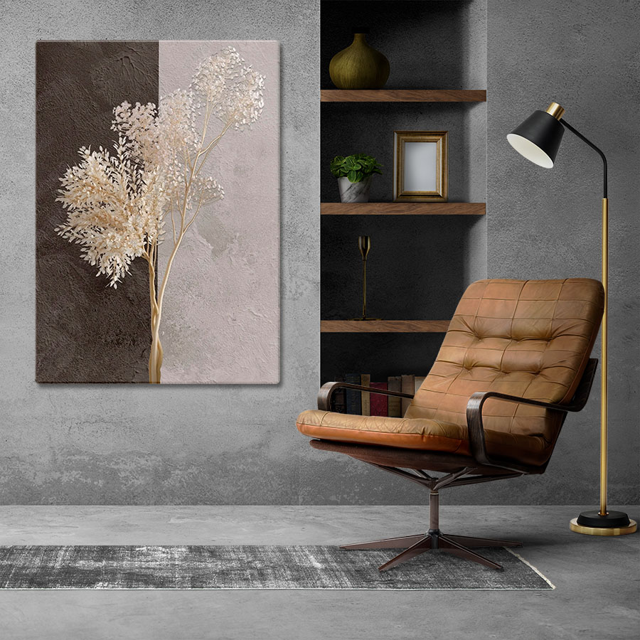 Oprawiony obraz designerski na prezent, abstrakcyjny obraz w ramie "Biały krzew"