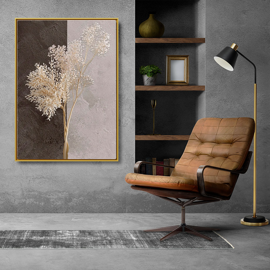 Oprawiony obraz designerski na prezent, abstrakcyjny obraz w ramie "Biały krzew" - obrazek 4