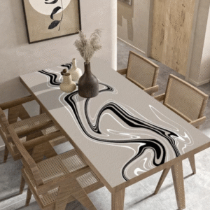 Obrus z PVC o fakturze skóry i wzorem, folia stołowa „Abstrakcja beżowa”