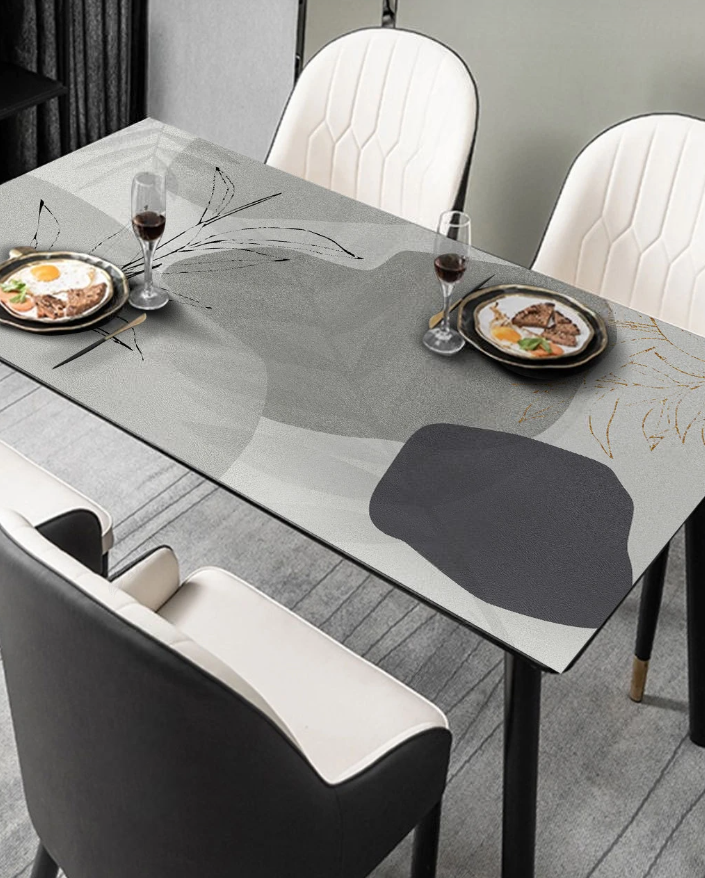 Obrus skórzany na stół PVC, folia stołowa „Abstrakcja szara”