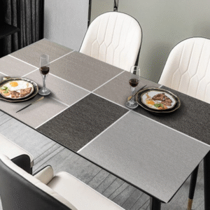 Nowoczesny obrus na stół z motywem, pokrycie stołu skórzane „Blocks”