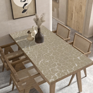 Wodoodporny obrus skórzany z abstrakcyjnym nadrukiem, folia stołowa „Beige”