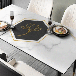 Prostokątny obrus z nadrukiem do jadalni, zabezpieczenie stołu ze wzorem „Golden flower”