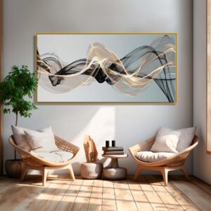 Stylowy obraz w aluminiowej ramie z abstrakcyjnym nadrukiem „Fala”