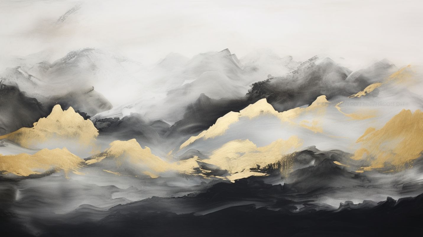 Abstrakcyjna fototapeta do wnętrz "Góry czarno-złote" - obrazek 4