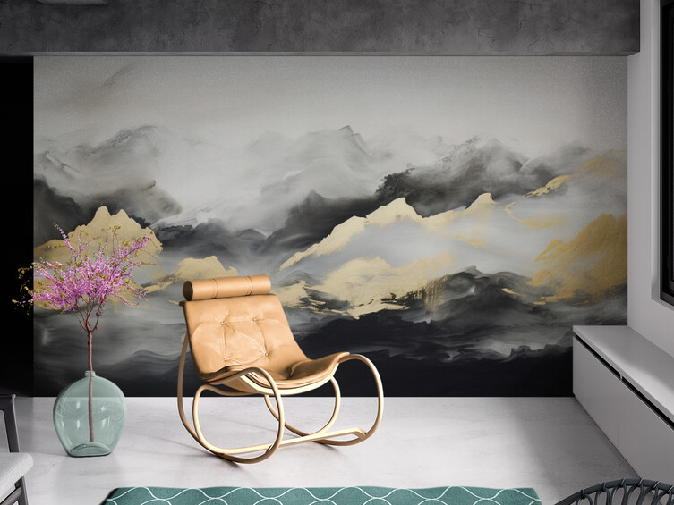 Abstrakcyjna fototapeta do wnętrz "Góry czarno-złote" - obrazek 2