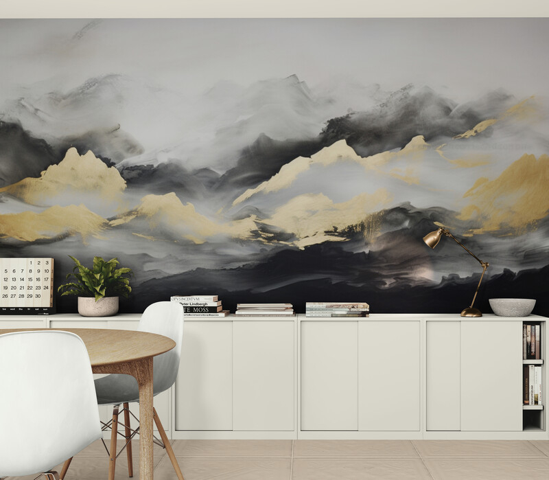 Abstrakcyjna fototapeta do wnętrz "Góry czarno-złote"