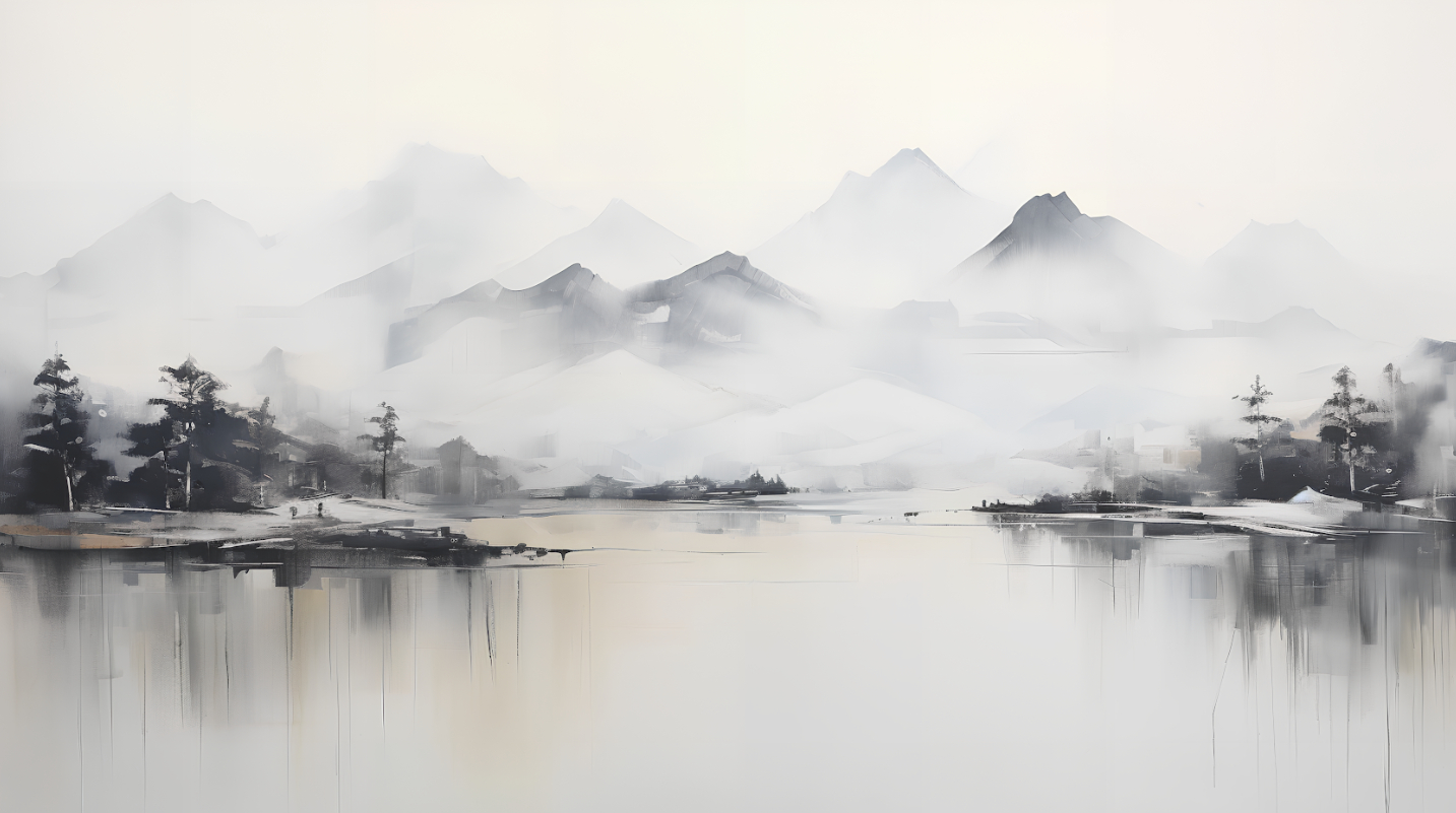 Fototapeta inspirowana Azją, minimalistyczna tapeta do domu "Szare Góry" - obrazek 4