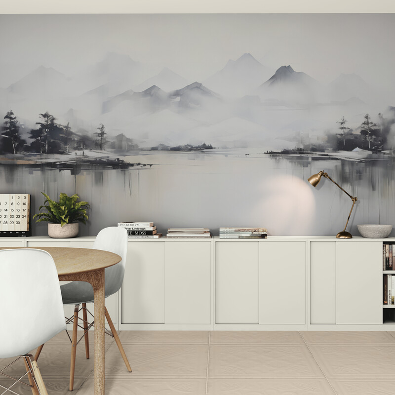 Fototapeta inspirowana Azją, minimalistyczna tapeta do domu "Szare Góry" - obrazek 3