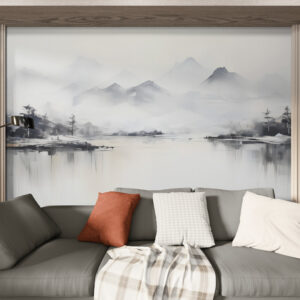 Fototapeta inspirowana Azją, minimalistyczna tapeta do domu "Szare Góry"