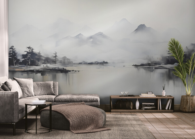 Fototapeta inspirowana Azją, minimalistyczna tapeta do domu "Szare Góry" - obrazek 2