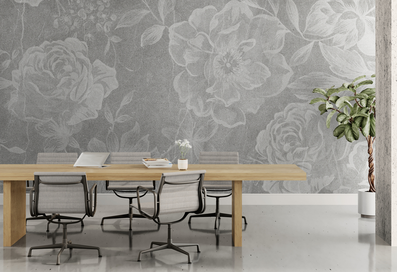 Neutralna fototapeta do sypialni, szara fototapeta "Szare kwiaty"