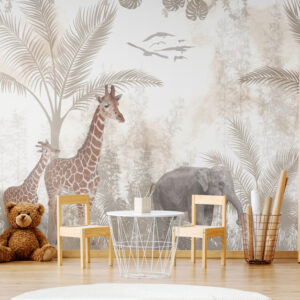 Ekologiczna tapeta do pokoju dziecięcego, tapeta ze zwierzętami z serii "Savannah"