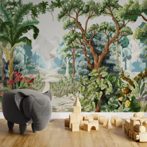 Tapeta tropikalna, bezszwowa tapeta do pokoju dziecięcego "Las Tropikalny"