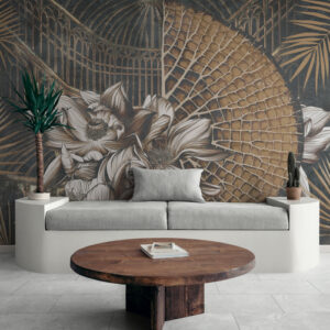 Abstrakcyjna fototapeta, ciemna, bezszwowa fototapeta z roślinami "Brązowy nastrój"