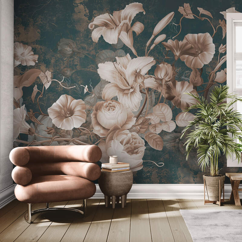 Fototapeta do sypialni, bezszwowa fototapeta z kwiatami "Kwiaty nocy"