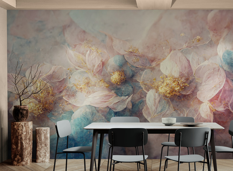 Fototapeta kwiatowa do salonu, bezszwowa fototapeta "Różowe zwiewne kwiaty" - obrazek 3