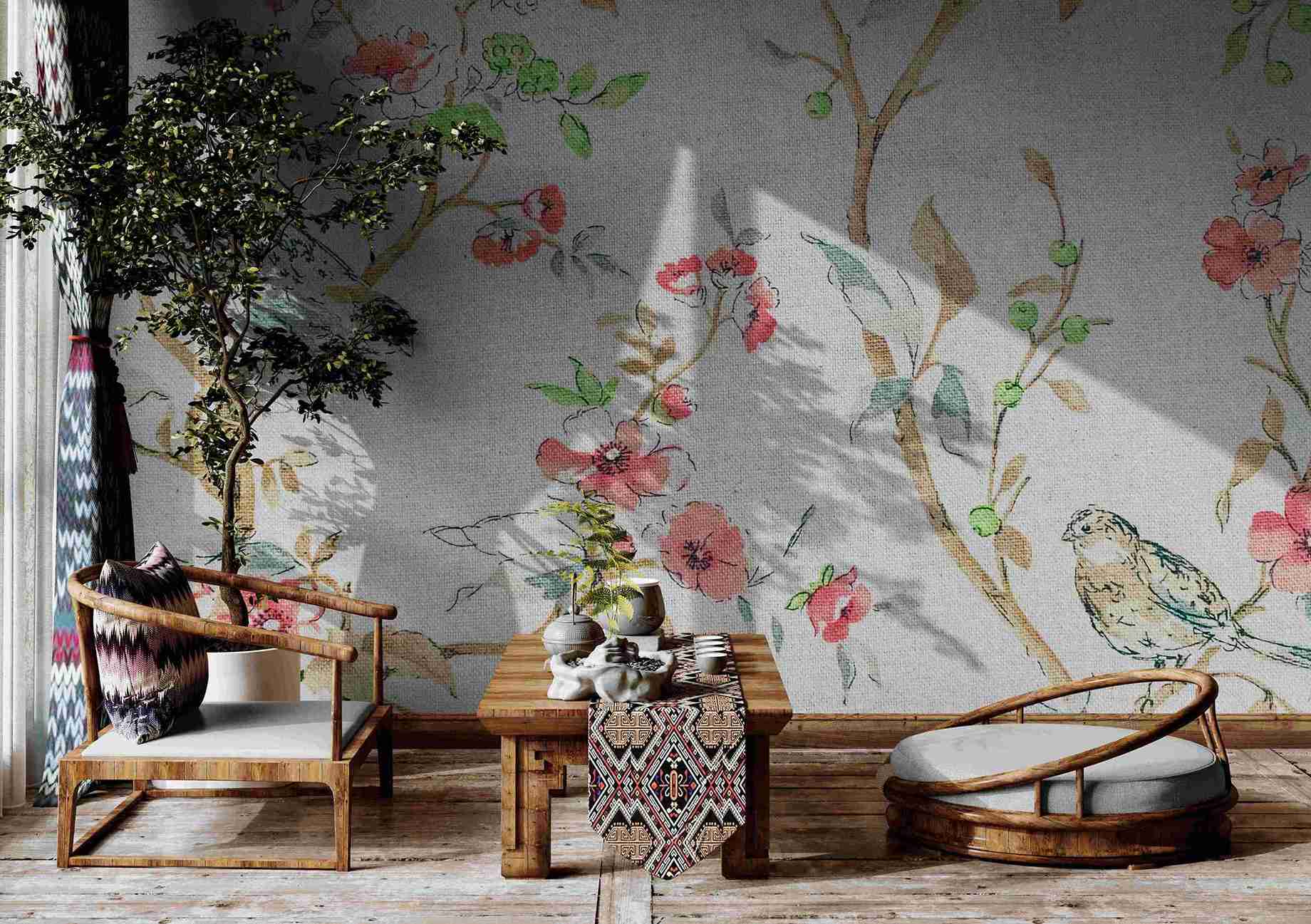 Fototapety z ptakami, fototapety z kwiatami z efektem akwareli „Prowansja” - obrazek 3