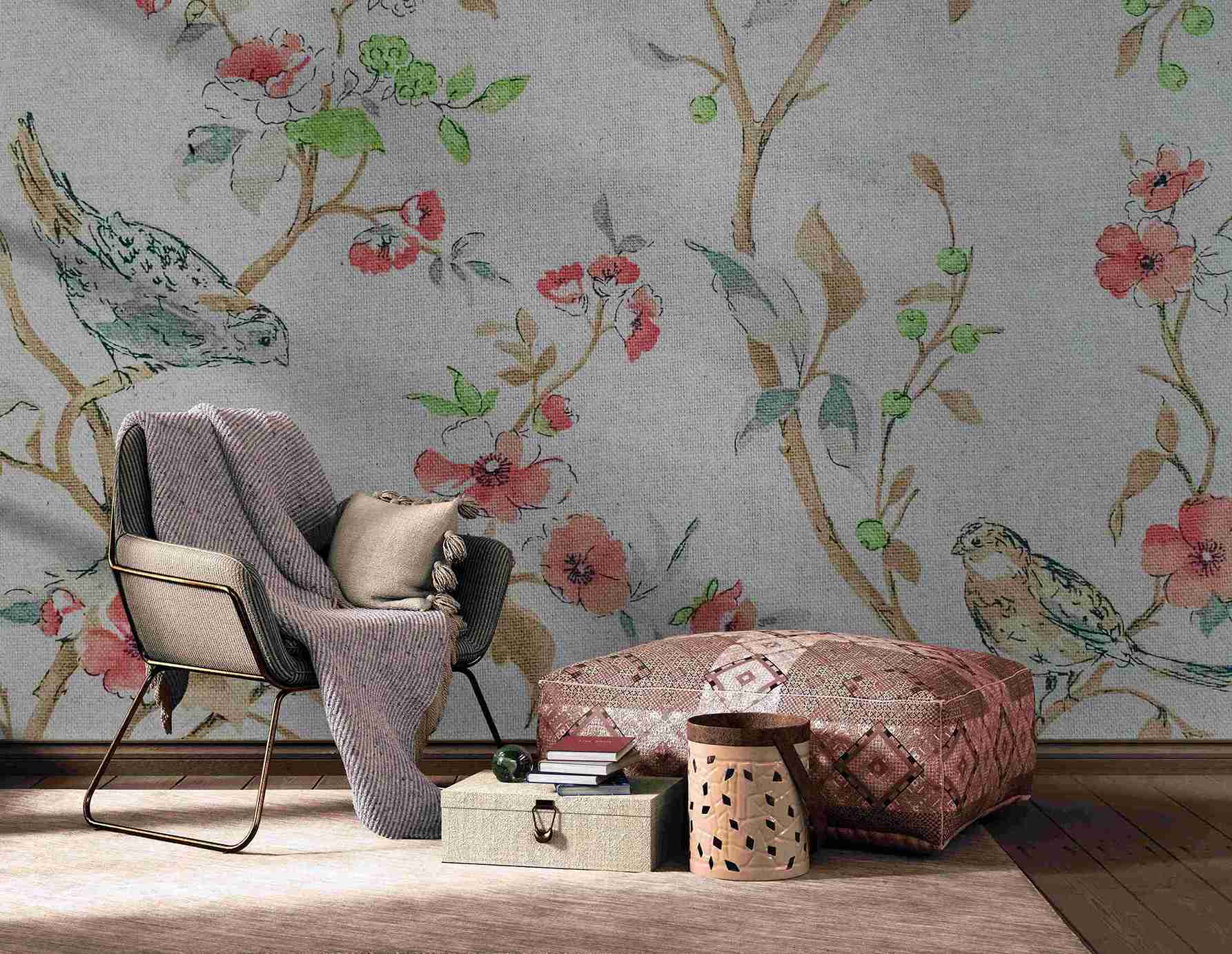 Fototapety z ptakami, fototapety z kwiatami z efektem akwareli „Prowansja” - obrazek 2