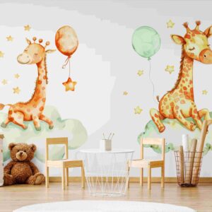 Fototapety do pokoju dziecięcego, ekologiczne flizelinowe fototapety „Małe żyrafy”