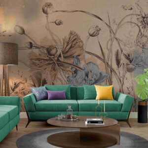 Kwiatowe fototapety w neutralnych tonach, flizelinowe, winylowe, samoprzylepne, fototapety do domu „Suchy mak”