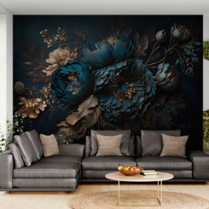 Ciemne fototapety z piwoniami do wnętrz, samoprzylepne fototapety kwiatowe „Nocne piwonie”