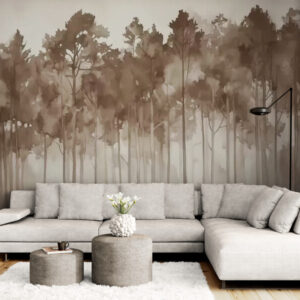 Fototapety z motywem lasu, abstrakcyjne neutralne fototapety, winylowe, flizelinowe, samoprzylepne „Akwarelowy las”