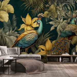 Fototapety z pawimi, jasne samoprzylepne fototapety w złotych tonach „Złote pawie”