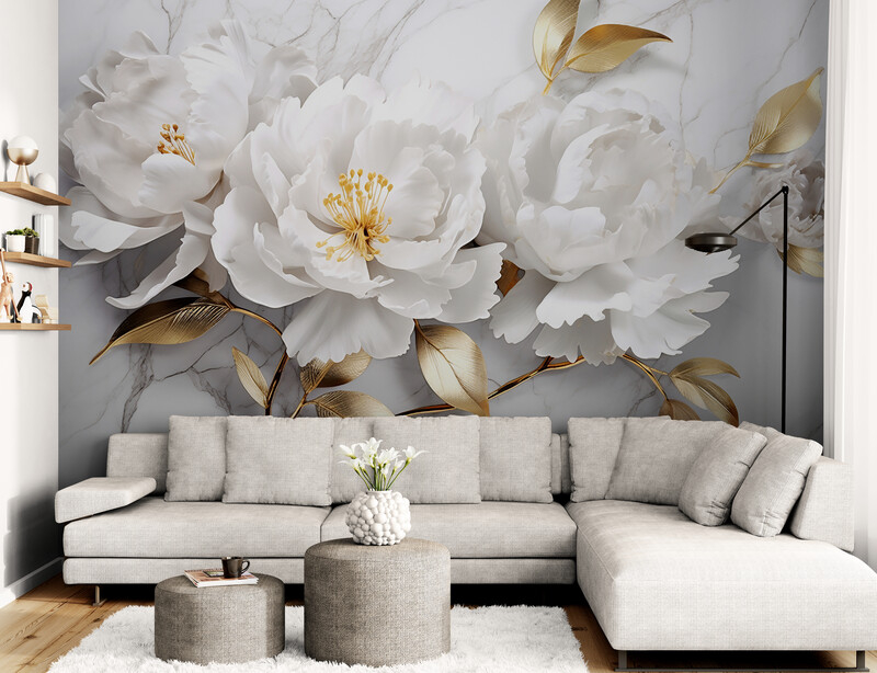 Fototapety z efektem 3D, fototapety z dziką różą „Białe kwiaty” - obrazek 3