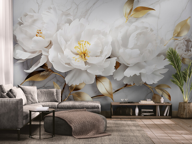 Fototapety z efektem 3D, fototapety z dziką różą „Białe kwiaty”
