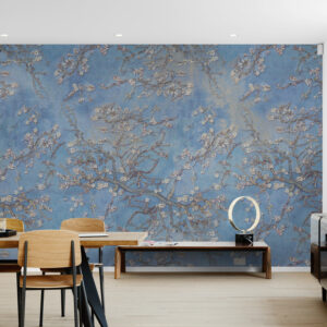 Fototapety z kwiatami do salonu, niebieskie samoprzylepne fototapety „Kwiatowa woalka”