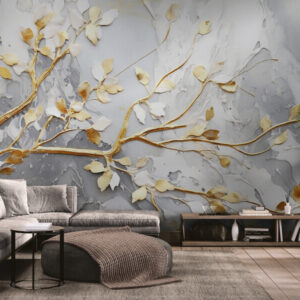 Winylowe fototapety z motywem drzewa, bezszwowe fototapety „Złota gałąź”
