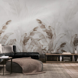 Fototapety z motywem liści, neutralne flizelinowe fototapety do domu „Liście”