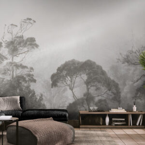 Czarno-białe fototapety do salonu, bezszwowe fototapety do domu „Czarno-biały las”